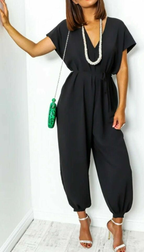 Women’s V-Neck Tie Waist Jumpsuit
