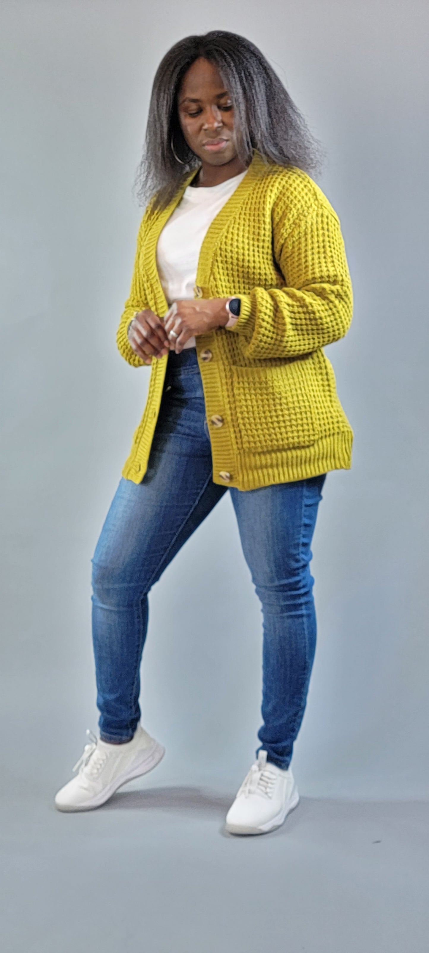 Pretty Cable-Knit Button Cardigan Sweater