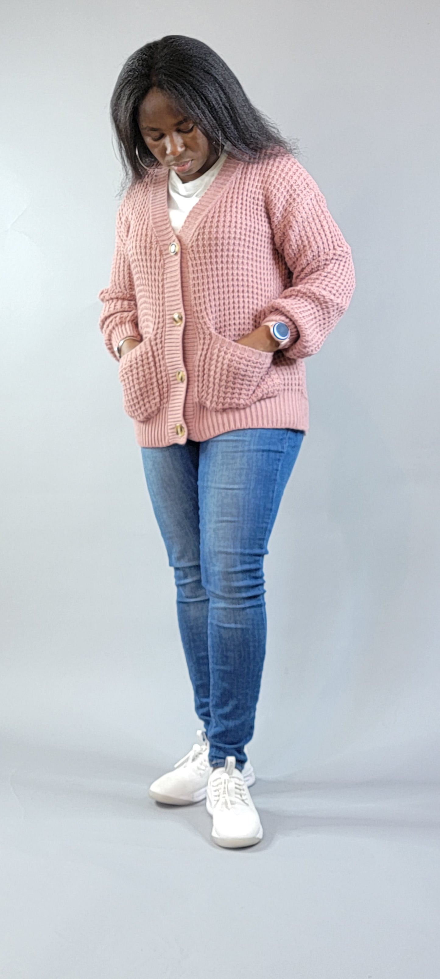 Pretty Cable-Knit Button Cardigan Sweater