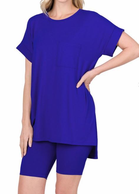SLEEK ROUND NECK BIKER SHORTS SET
