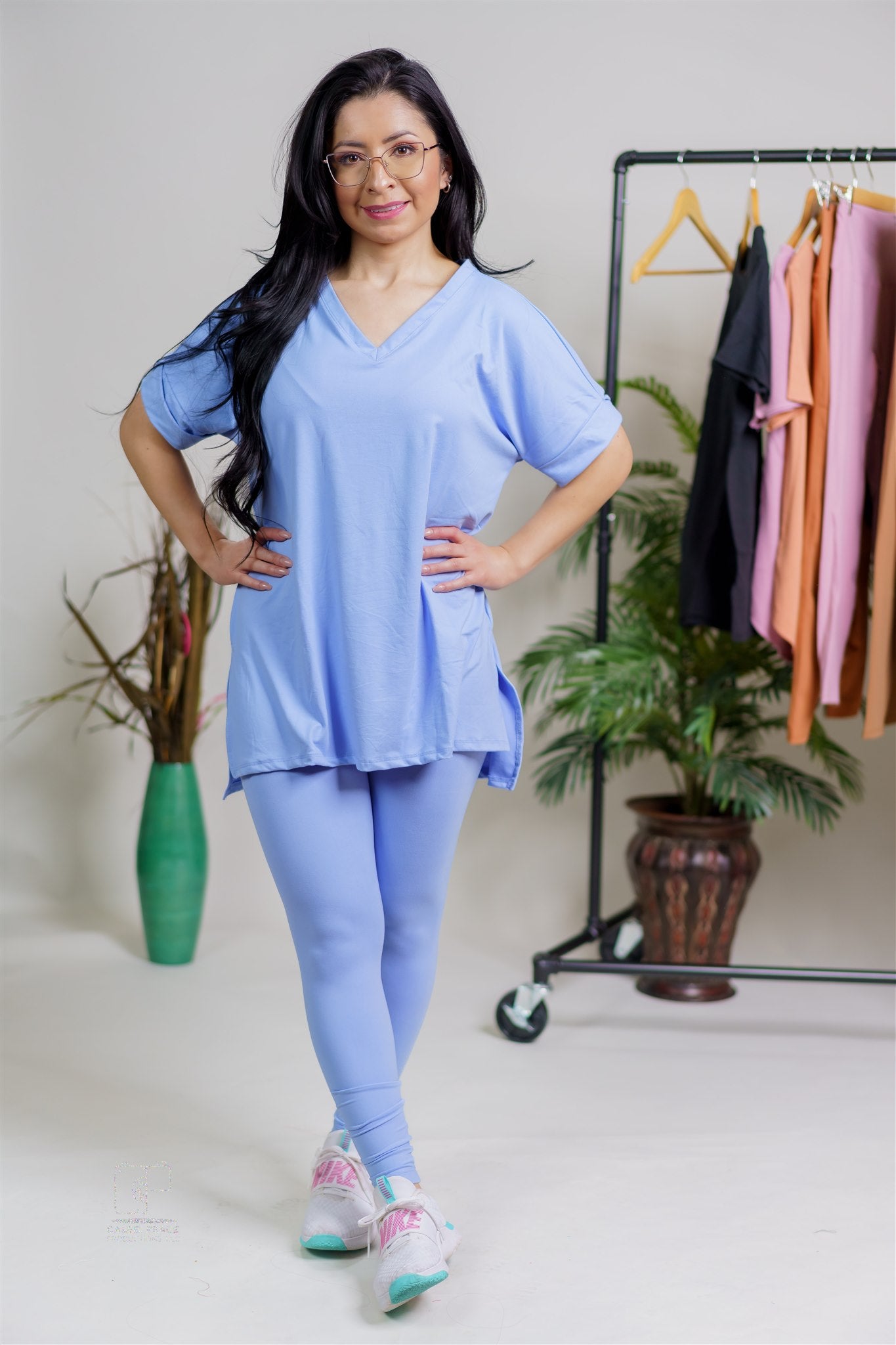 Fashion Forward V-Neck Top and Leggings Set