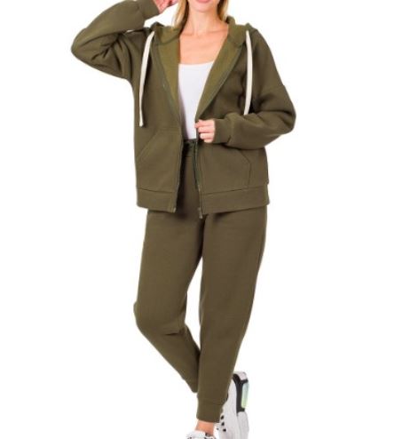 Cozy Chic Zipper Hoodie and Jogger Combo