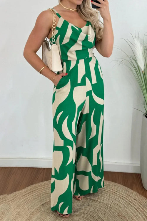 Colorblock Wide-Leg Jumpsuit with Spaghetti Straps