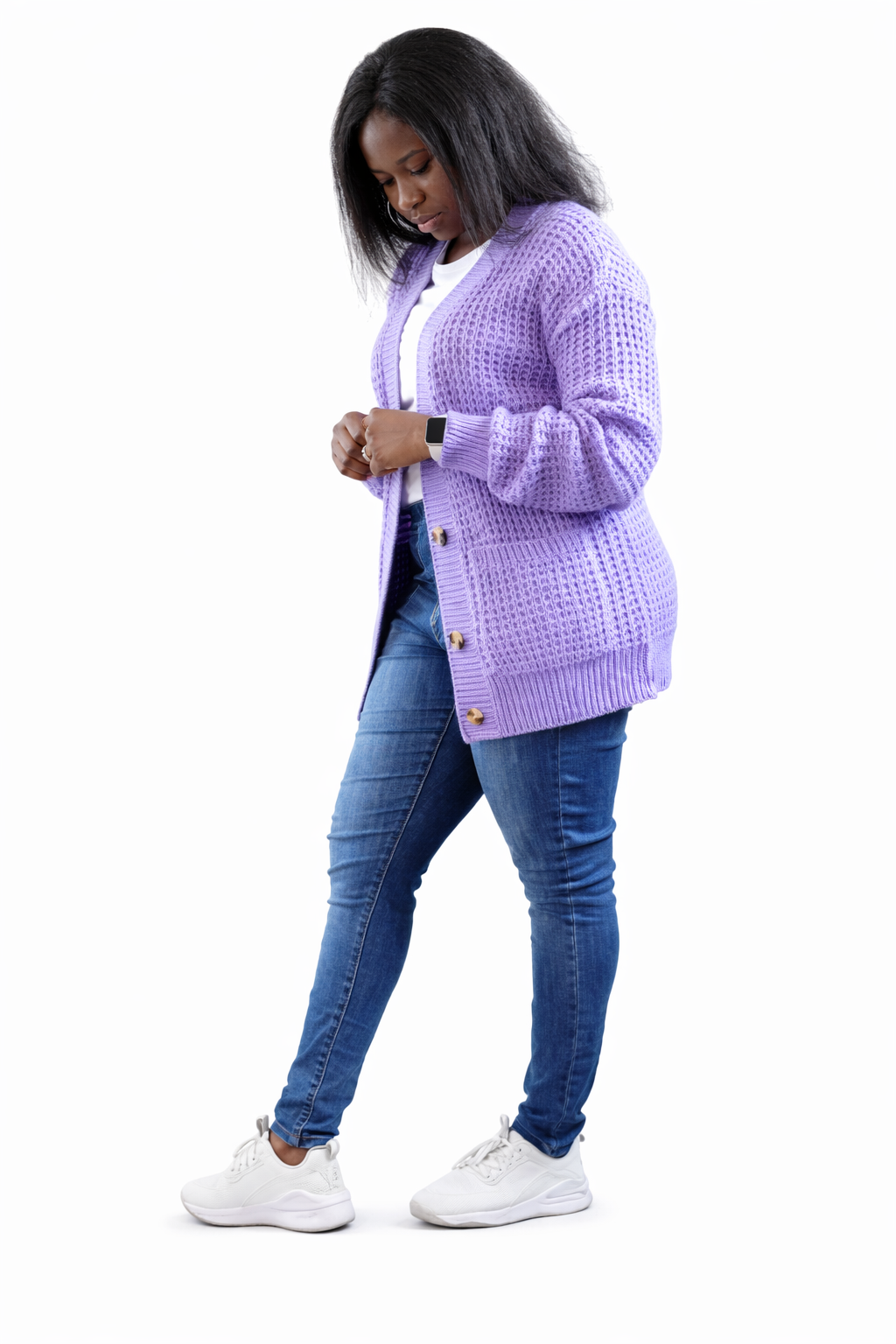 Pretty Cable-Knit Button Cardigan Sweater