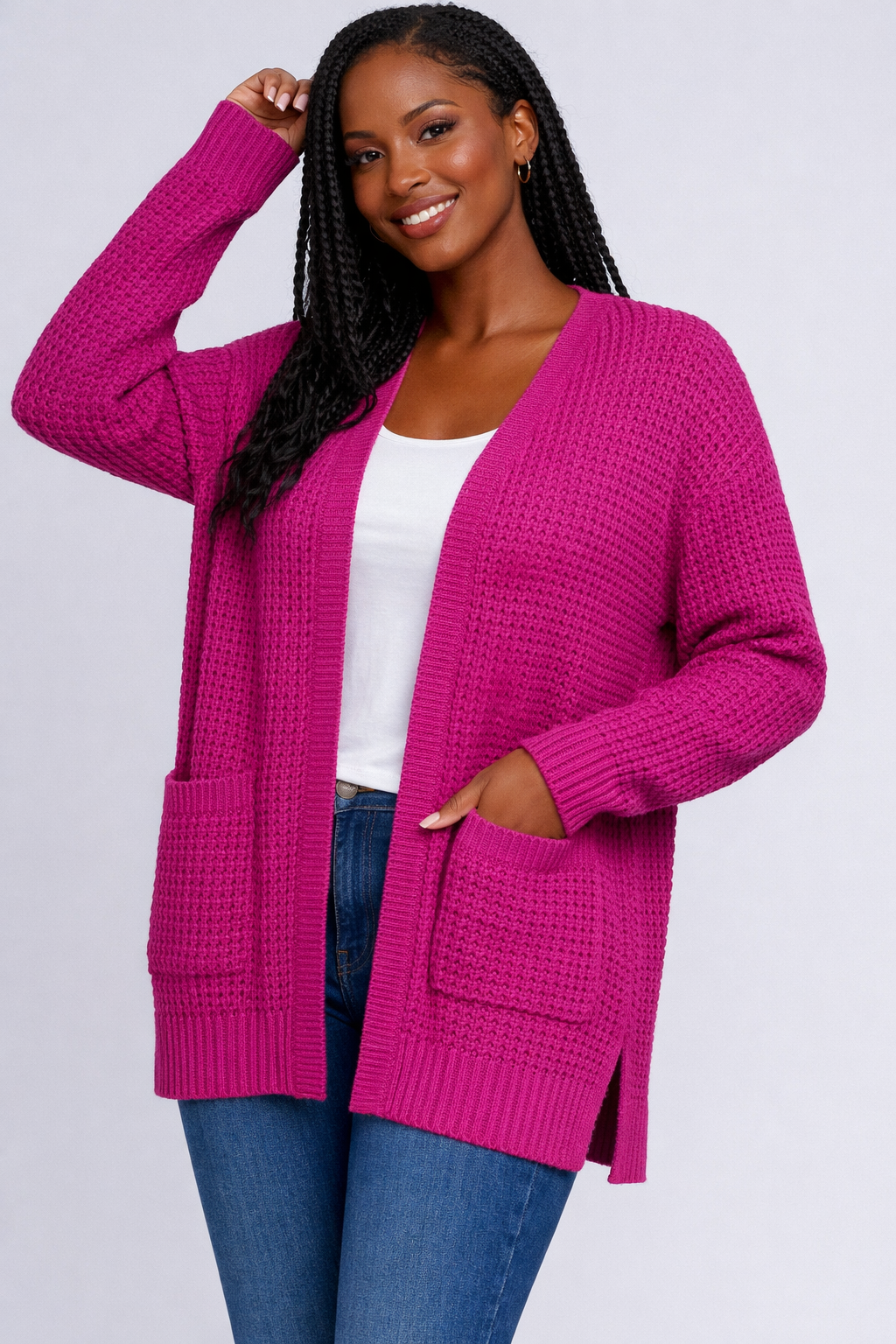 Pretty Cable-Knit Open Cardigan Sweater
