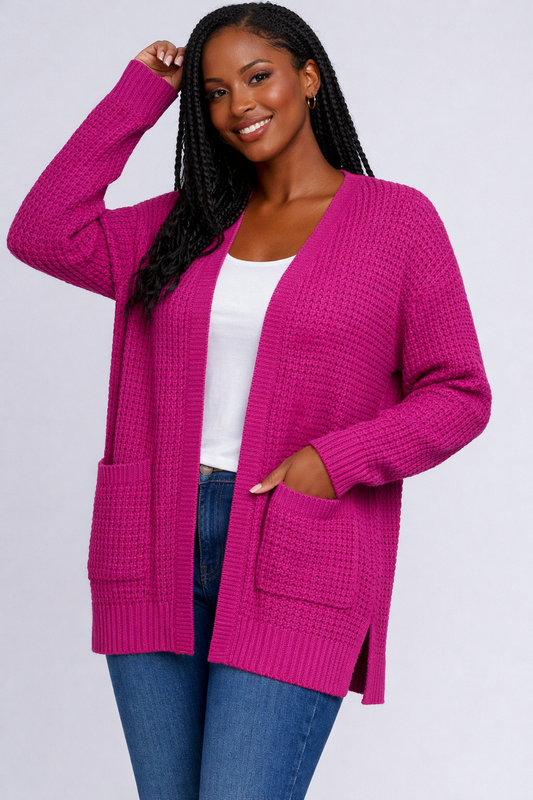 Pretty Cable-Knit Open Cardigan Sweater