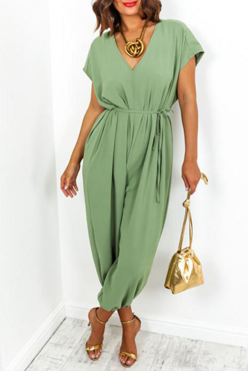 Women’s V-Neck Tie Waist Jumpsuit