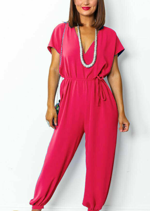 Women’s V-Neck Tie Waist Jumpsuit