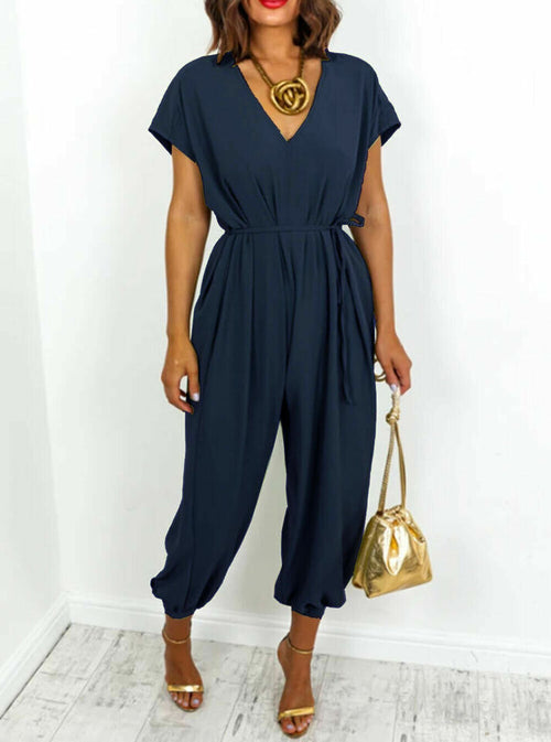 Women’s V-Neck Tie Waist Jumpsuit