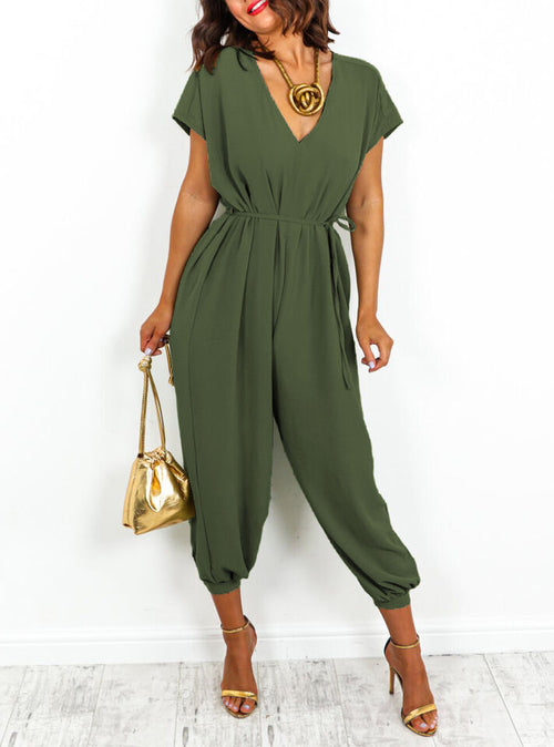 Women’s V-Neck Tie Waist Jumpsuit