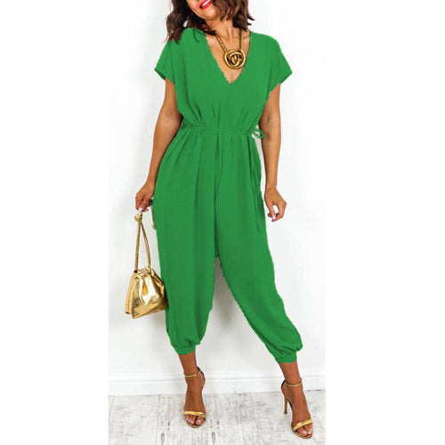 Women’s V-Neck Tie Waist Jumpsuit