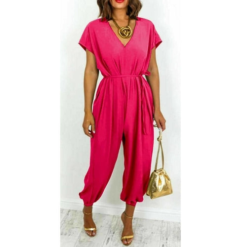 Women’s V-Neck Tie Waist Jumpsuit