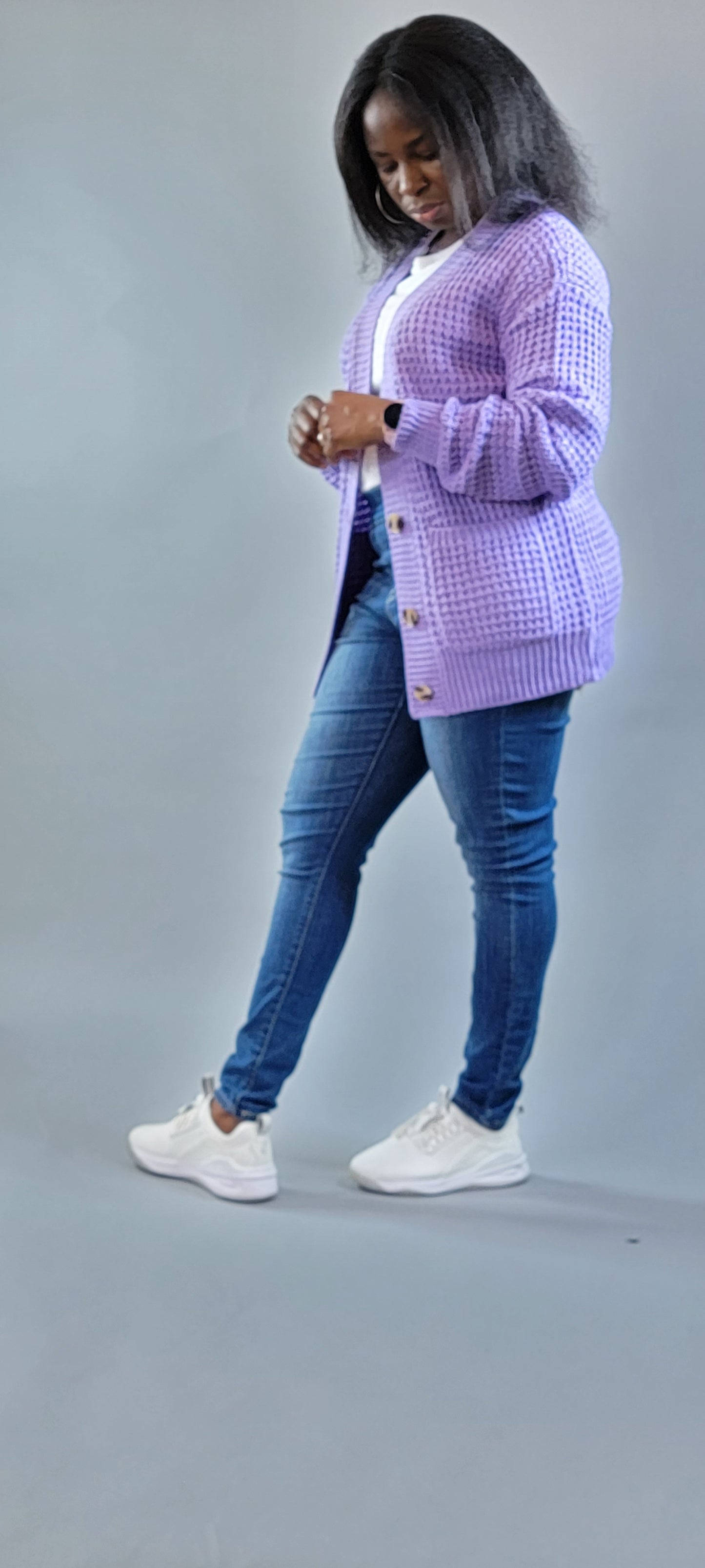 Pretty Cable-Knit Button Cardigan Sweater