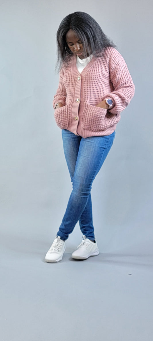 Pretty Cable-Knit Button Cardigan Sweater