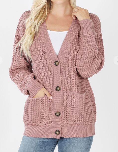 Pretty Cable-Knit Button Cardigan Sweater